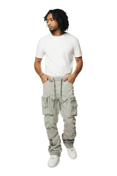 Smoke Rise - Utility Nylon Stacked Cargo Pants (Light Grey)