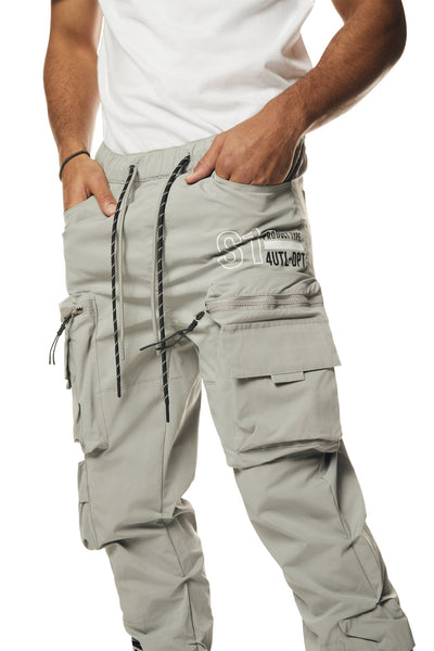 Smoke Rise - Utility Nylon Stacked Cargo Pants (Light Grey)