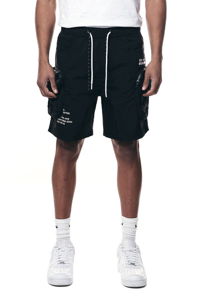 Smoke Rise - Printed Utility Lounge Nylon Shorts (Black)