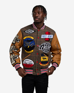 First Row - Multi Patch Varsity Jacket (BROWN)