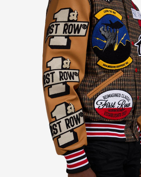 First Row - Multi Patch Varsity Jacket (BROWN)