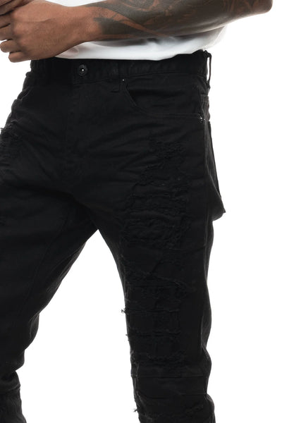 Smoke Rise - Heavy Rip & Repair Slim Tapered Jeans (Black)