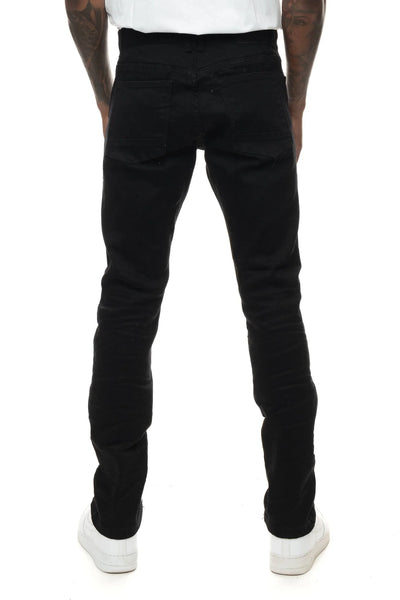 Smoke Rise - Heavy Rip & Repair Slim Tapered Jeans (Black)