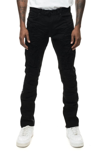 Smoke Rise - Heavy Rip & Repair Slim Tapered Jeans (Black)