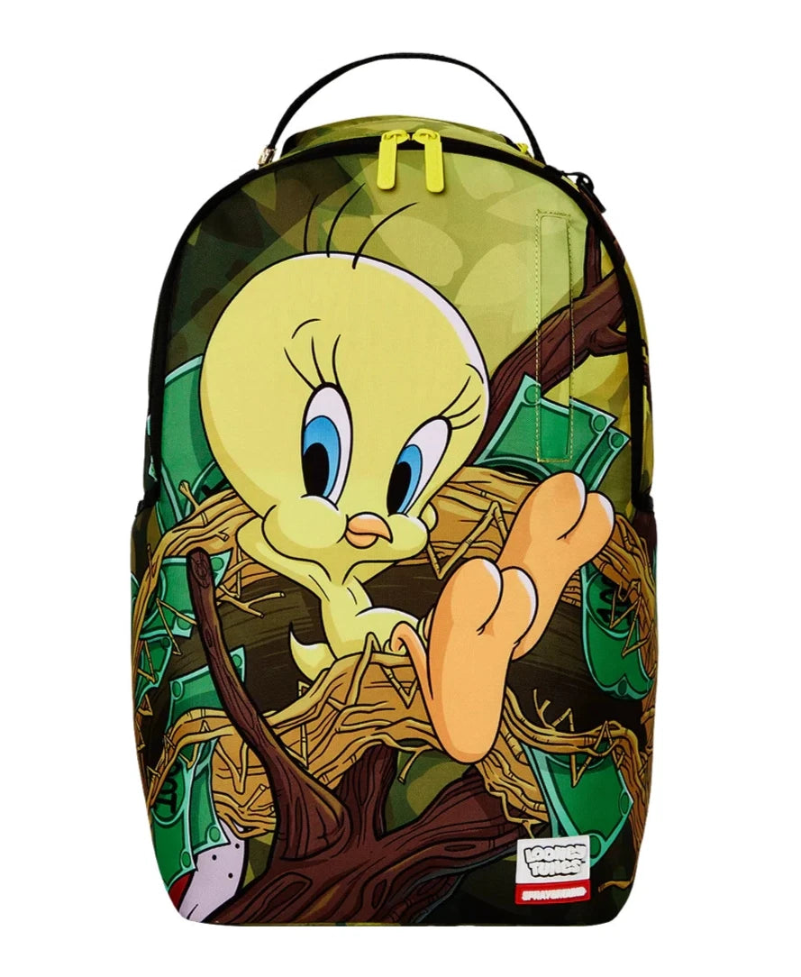 Sprayground Looney Tunes Tweety Money Nest Backpack cartoon character design on a white background