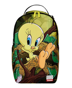 Sprayground Looney Tunes Tweety Money Nest Backpack cartoon character design on a white background