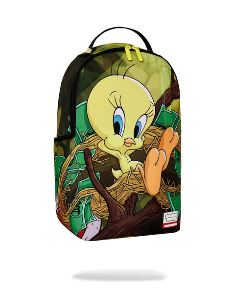 Sprayground Looney Tunes Tweety Money Nest Backpack cartoon character design on a white background