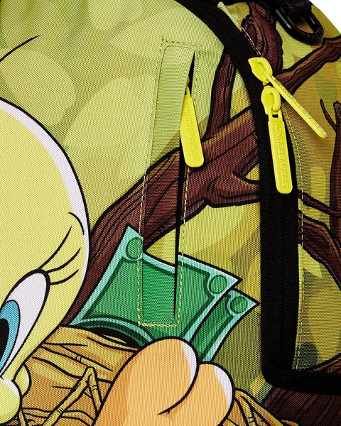 Sprayground Looney Tunes Tweety Money Nest Backpack cartoon character design on a white background
