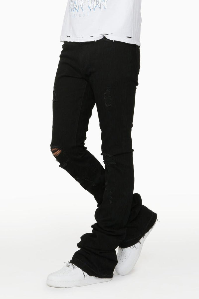 ROCKSTAR ORIGINAL Men's Sleez Black Stacked Flare Cargo Jean