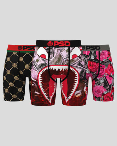 Three pack of PSD branded underwear with different designs 
