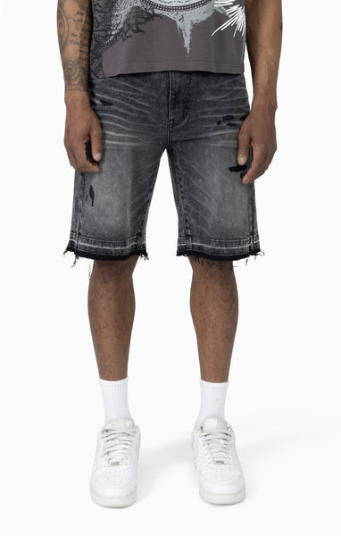 Smoke Rise - Sun Bleached Effect Shorts (Chalk Black)