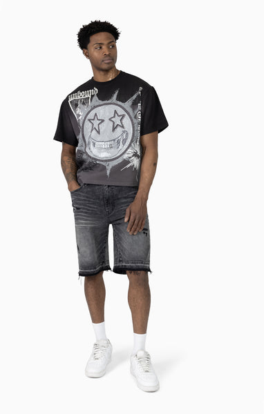 Smoke Rise - Sun Bleached Effect Shorts (Chalk Black)