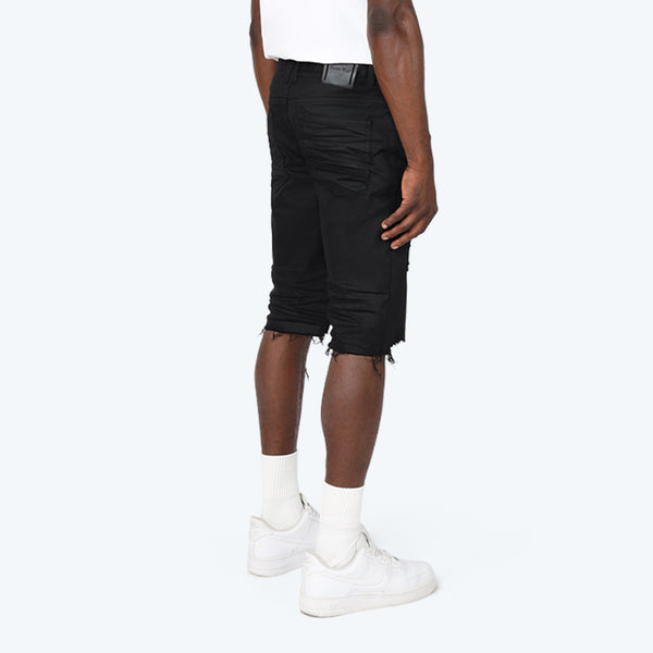Smoke Rise - Distressed Rip & Repair Shorts (Jet Black)