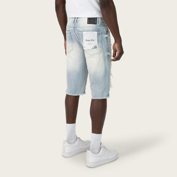 Smoke Rise - Distressed Rip & Repair Shorts (Santorini Blue)