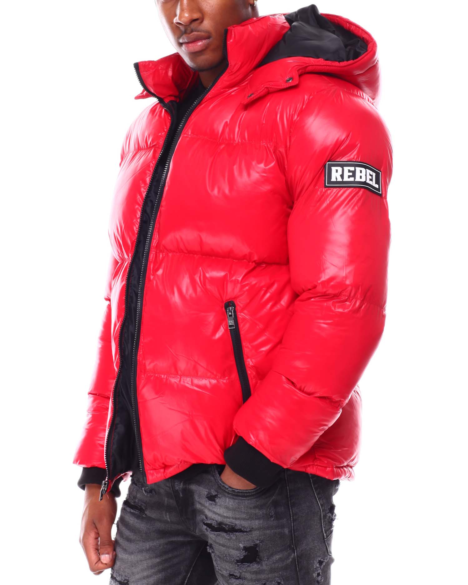 Rebel Minds - Shiny Cire Puffer Bubble Jacket (Red)