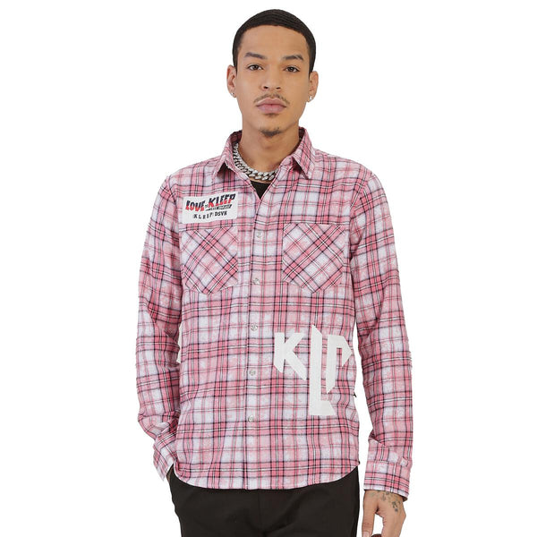 Kleep - Nadi Premium Flannel Button Down Shirt (Pink/White)