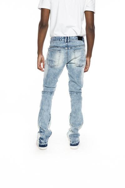 Smoke Rise - Mixed Media Flared Stack Jeans (Brisbane Blue)