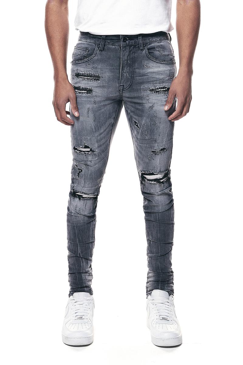 Smoke Rise - Distressed Rip & Repair Super Skinny Jean (Pluto Grey)