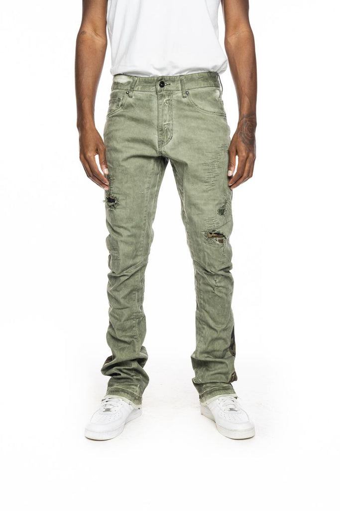 Smoke Rise - Mixed Media Flared Stack Jeans (Vintage Army) – Octane