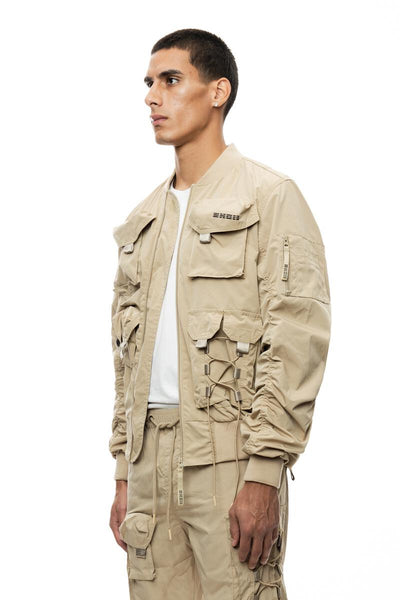 Smoke Rise - Mixed Media Utility Nylon Jacket (Khaki)