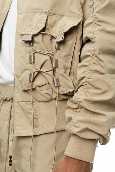 Smoke Rise - Mixed Media Utility Nylon Jacket (Khaki)