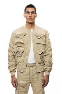 Smoke Rise - Mixed Media Utility Nylon Jacket (Khaki)