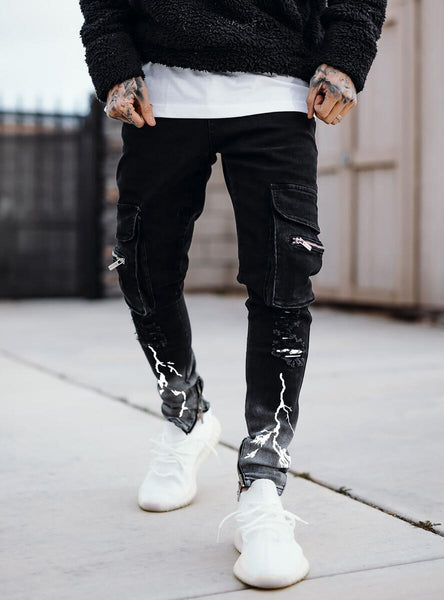 PRSTGE - Reflective Thunder Cargo Jeans (Black)