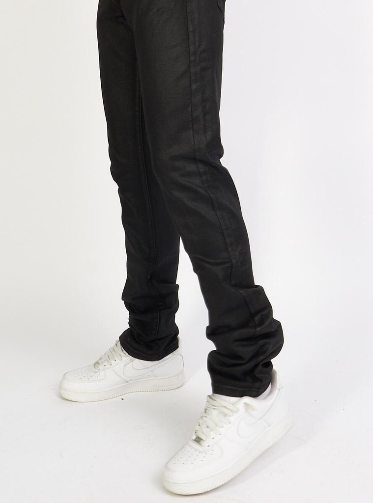 Waxed Black Denim Jeans, Premium Fabrics